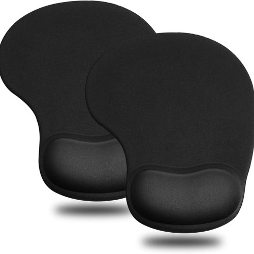 2-Pack Black Gel Wrist Rest Mouse Pads Non-Slip PU Base