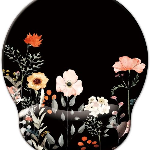 Black Floral Memory Foam Wrist Rest Mouse Pad Non-Slip