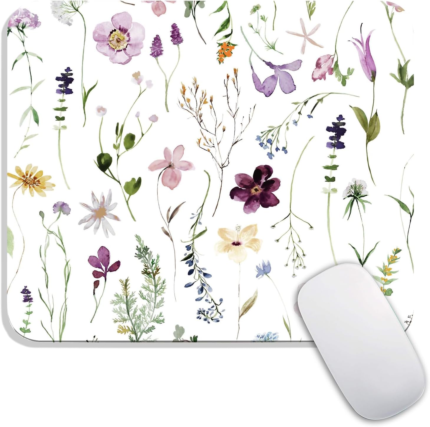 Square Flowers Plants Mouse Pad Washable Non-Slip Rubber