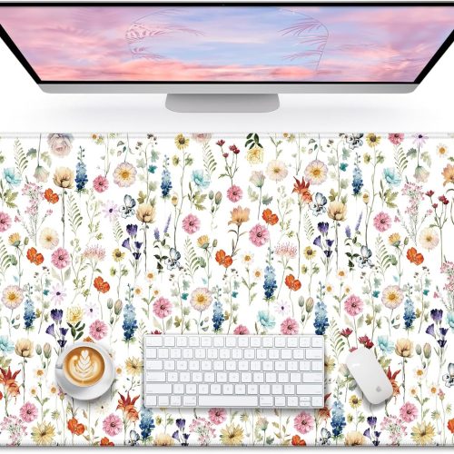 Wildflowers Extended Desk Mat 31.5x11.8in Non-Slip Rubber
