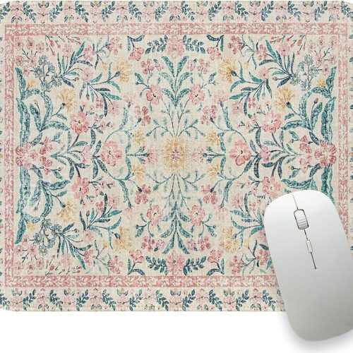 Boho Floral Pink Mouse Pad 10x8 Inch Non-Slip Rubber