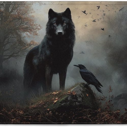 Gothic Wolf and Raven Mouse Pad 9.5x7.9in Non-Slip